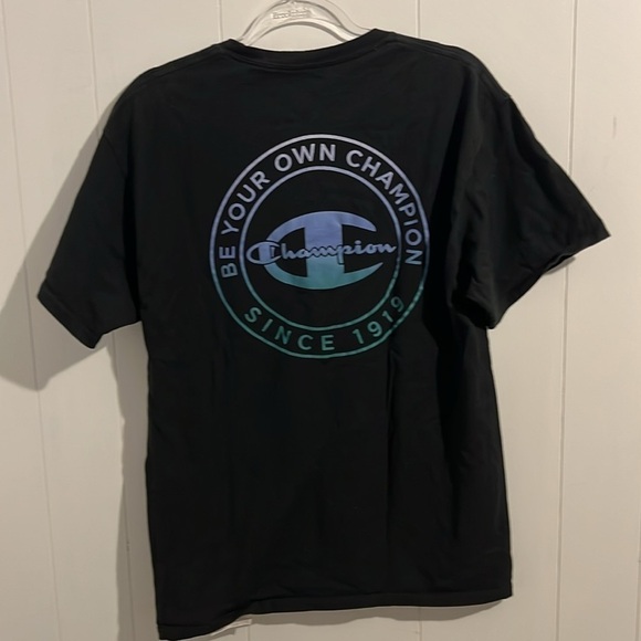 Champion Logo T shirt Black Multi Color Womens Size Large - Picture 2 of 4